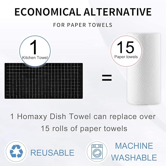 Homaxy 100% Cotton Terry Kitchen Towels, Checkered Designed, Soft and Super