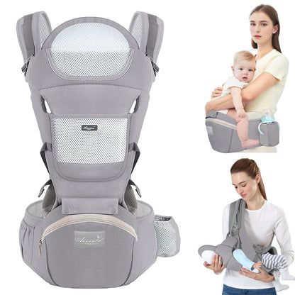 TOFFCAE Baby Carrier - Multifunction, Ergonomic, 6-in-1 Carrying Ways, Adjustable with Hip Seat, Newborn to Toddler (0-36 Months, 3-30 kg), Grey