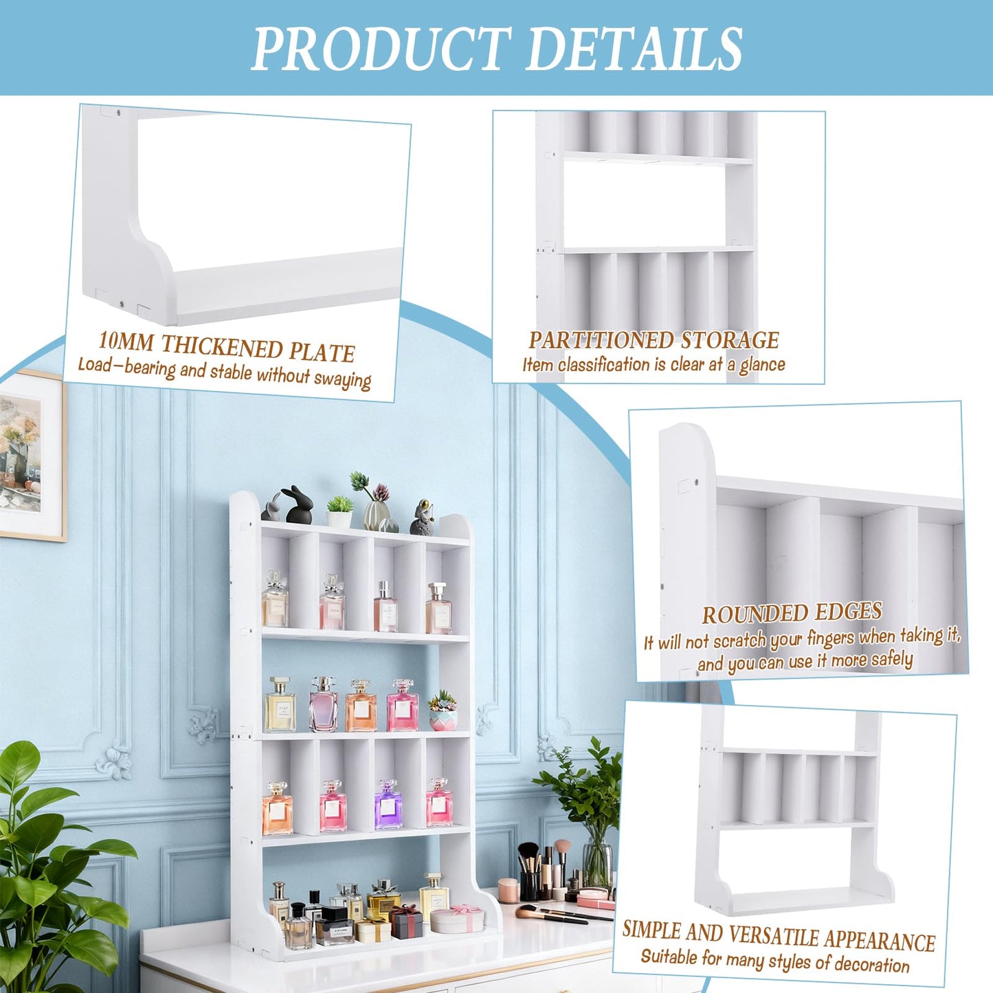 Zoketriton Perfume Organizer Display Case Multi-Tier Trinket Display Shelf for Perfume Crystal Storage Fragrances Collectibles Figures Miniatures Cosmetics Shot Glasses