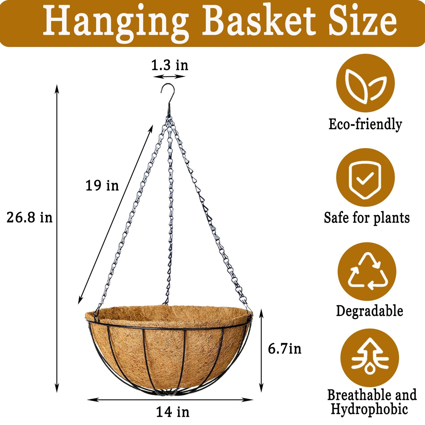 SMYAXUNW 4 Pack Hanging Planters 14 Inch Metal Hanging Planter Basket Flower Pots with Coco Coir Liners Round Wire Plant Holder with Chain for Indoor Outdoor Patio Porch Garden Decoration（XG）