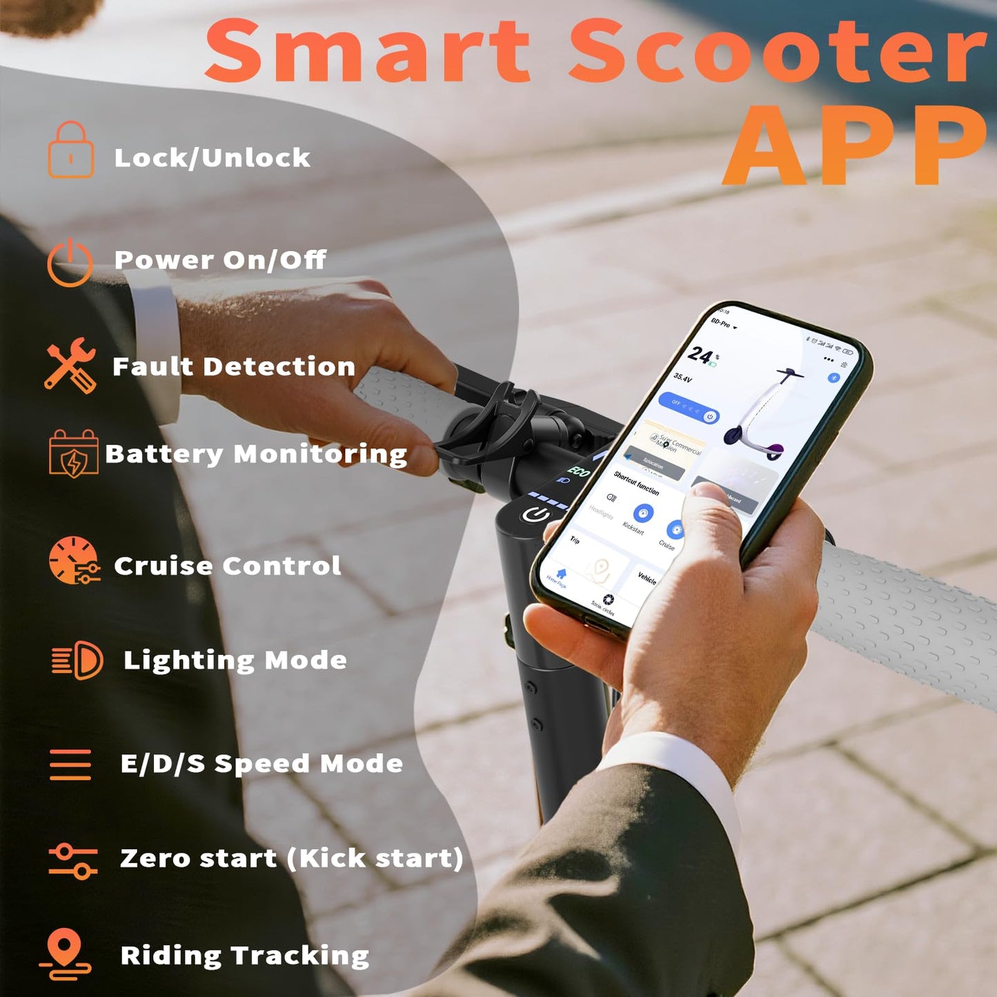 Qlaway 8.5" E Scooter with Seat, 19 MPH 350W Motor 280.8WH Battery, Motorized Up to 22 Miles Range, Foldable Scooter Bearing 265 LBS/APP