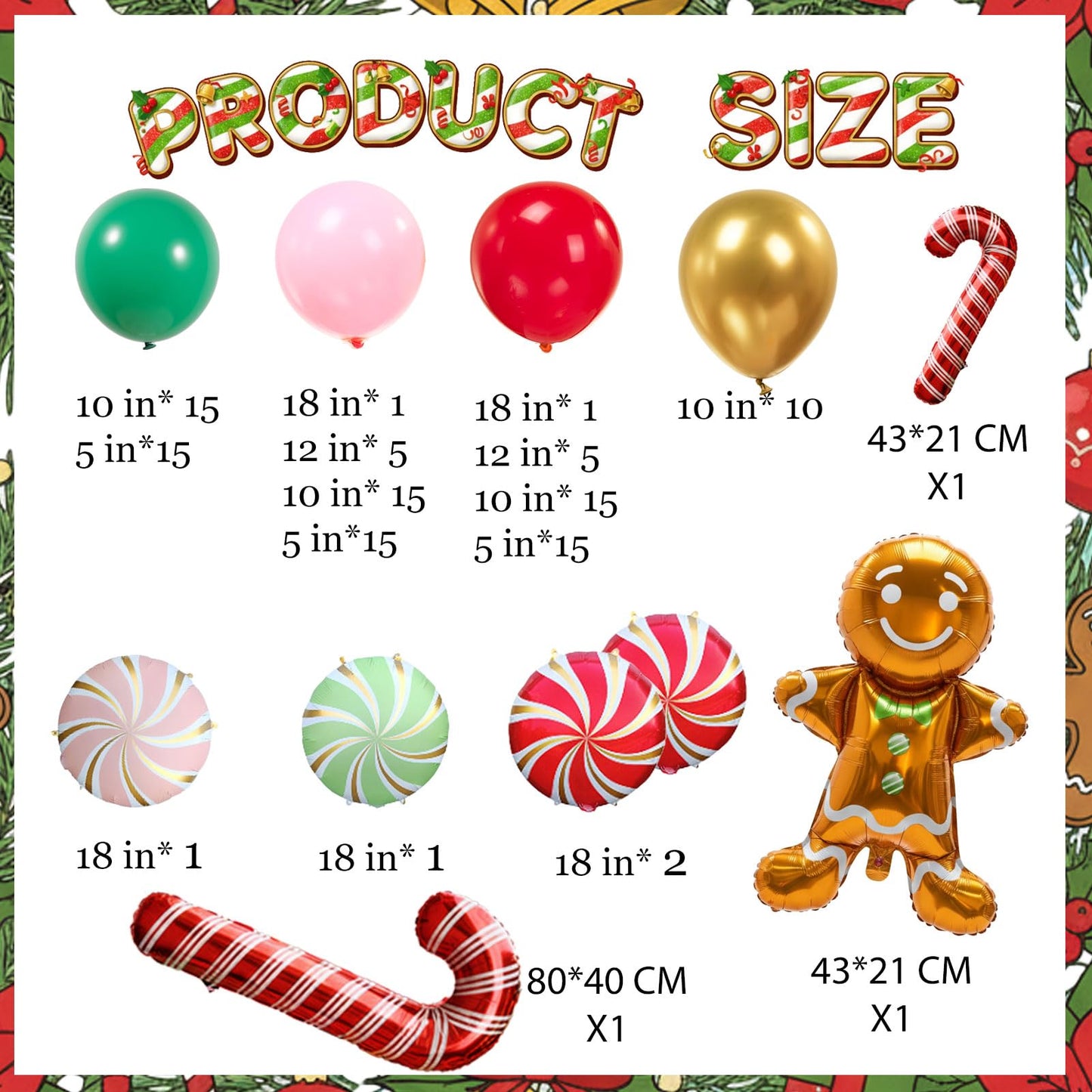 Christmas Balloon Garland Arch kit green pink red balloon with cookie Gingerbread Cane Candy Foil Balloons for friendsmas Xmas New Year Birthday Party Supplies Party Decorations globos de navidad