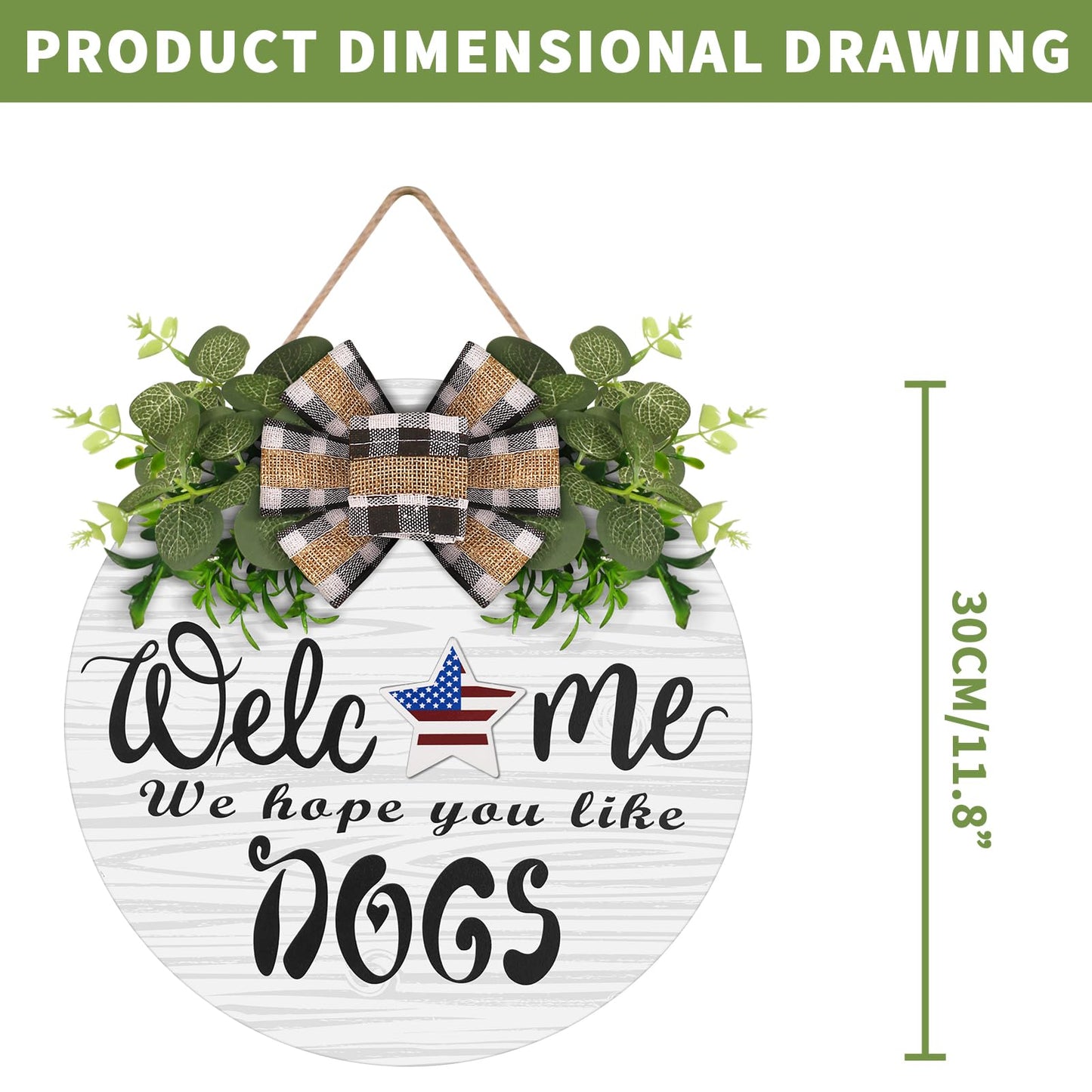 Interchangeable Wooden Seasonal Welcome Wreath, Rustic Round Dogs Front Door Wreaths for Home/Wall/Porch/Farmhouse Decor, for Easter Spring Summer Fall Halloween Christmas All Season Decorations