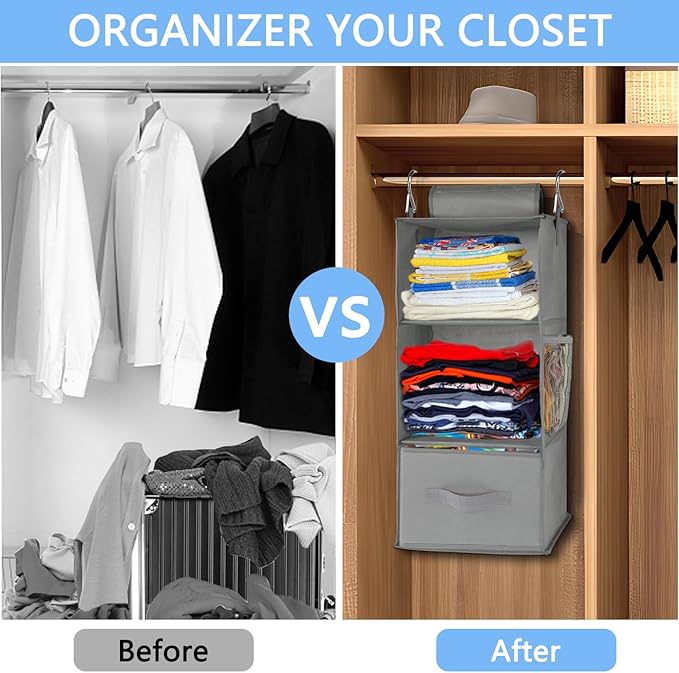 punemi 3-Shelf Hanging Closet Organizer, 2 Pack Closet Hanging Organizer