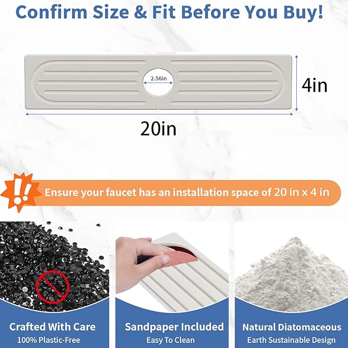 Stone Faucet Mat for Kitchen Sink, Water Absorbing Sink Water Splash Guard