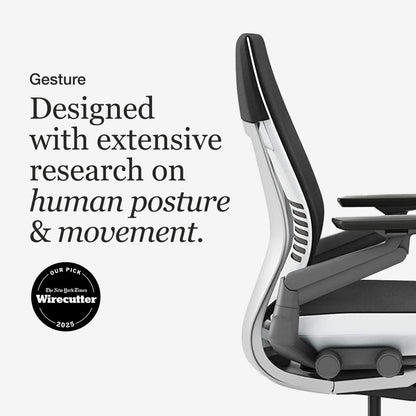 Steelcase Gesture Office Chair - Ergonomic Work Chair with Wheels for Carpet - Comfortable - Intuitive-to-Adjust for Desk - 360-Degree Arms - Licorice Fabric