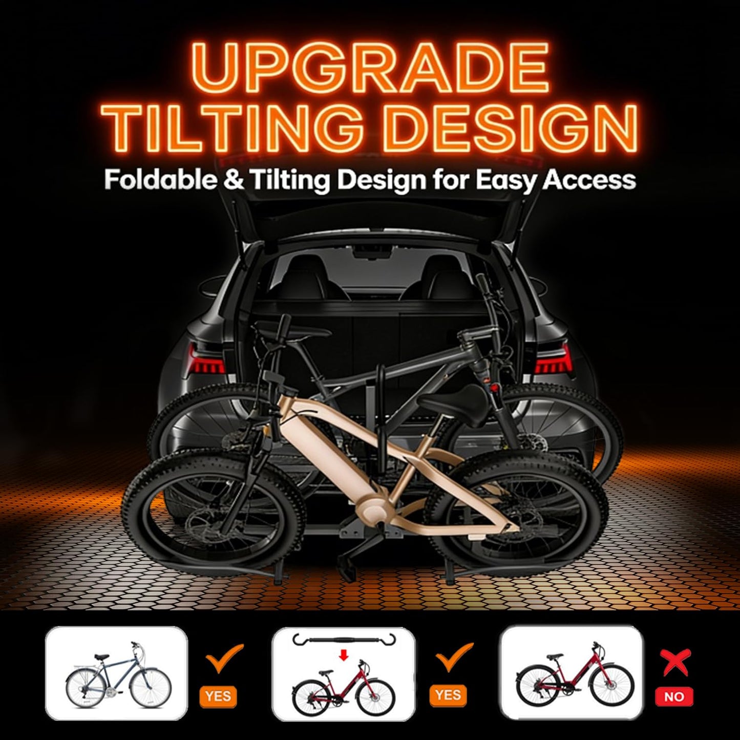 TANX Bike Racks for Ebikes,Fat Tire Bike Rack for Tow Hitch 2-Bike 160 lbs Capacity,Hitch Bike Rack for Heavy E Bike, Wobble Free Smart Tilting Folding Bicycle Car Racks for Standard, 2 inch Receiver