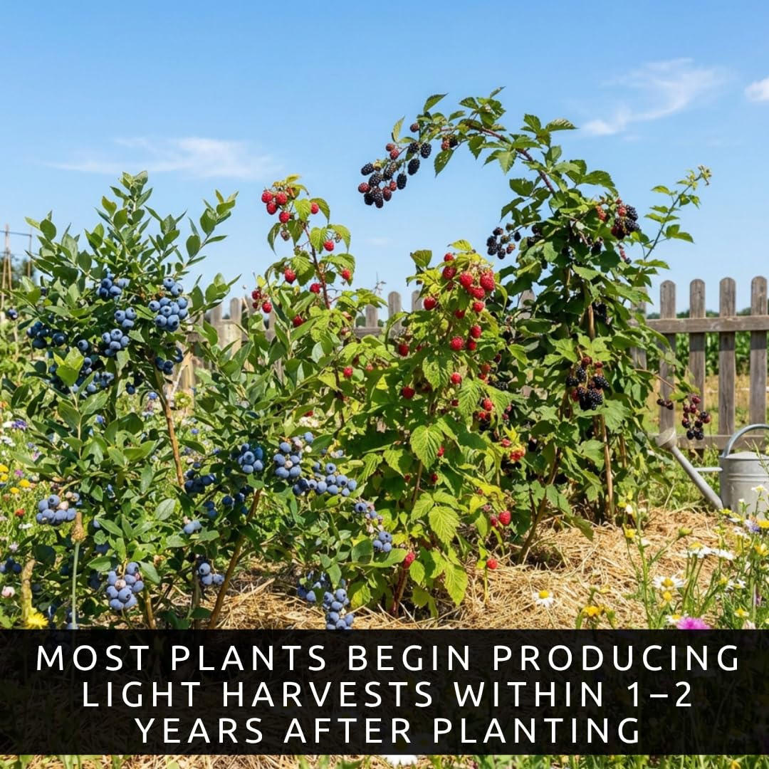 6 Pack Berry Grower Live Plants Bundle – 2 Blueberry, 2 Raspberry & 2 BlackBerry Bushes – Fruit Plants for Outdoor Garden or Containers – Easy to Grow Edible Berry Starter Kit