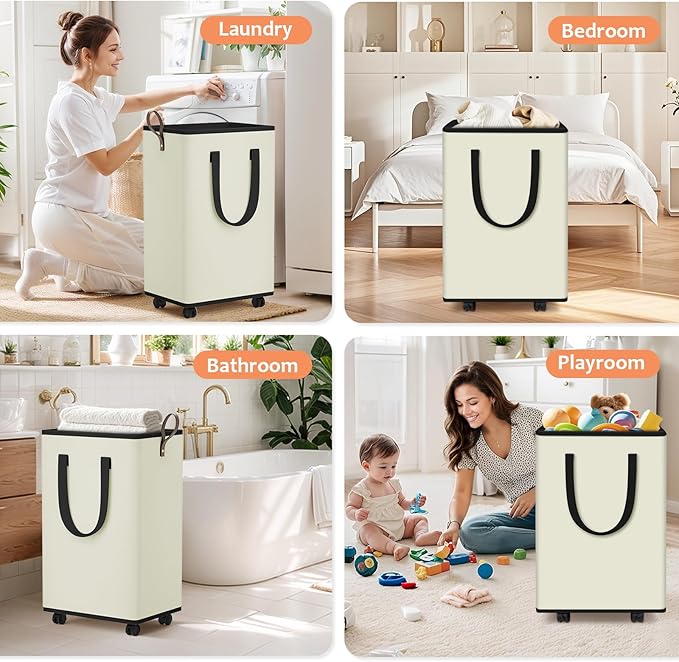 Laundry Basket with Wheels, Collapsible Laundry Baskets, Laundry Hamper with