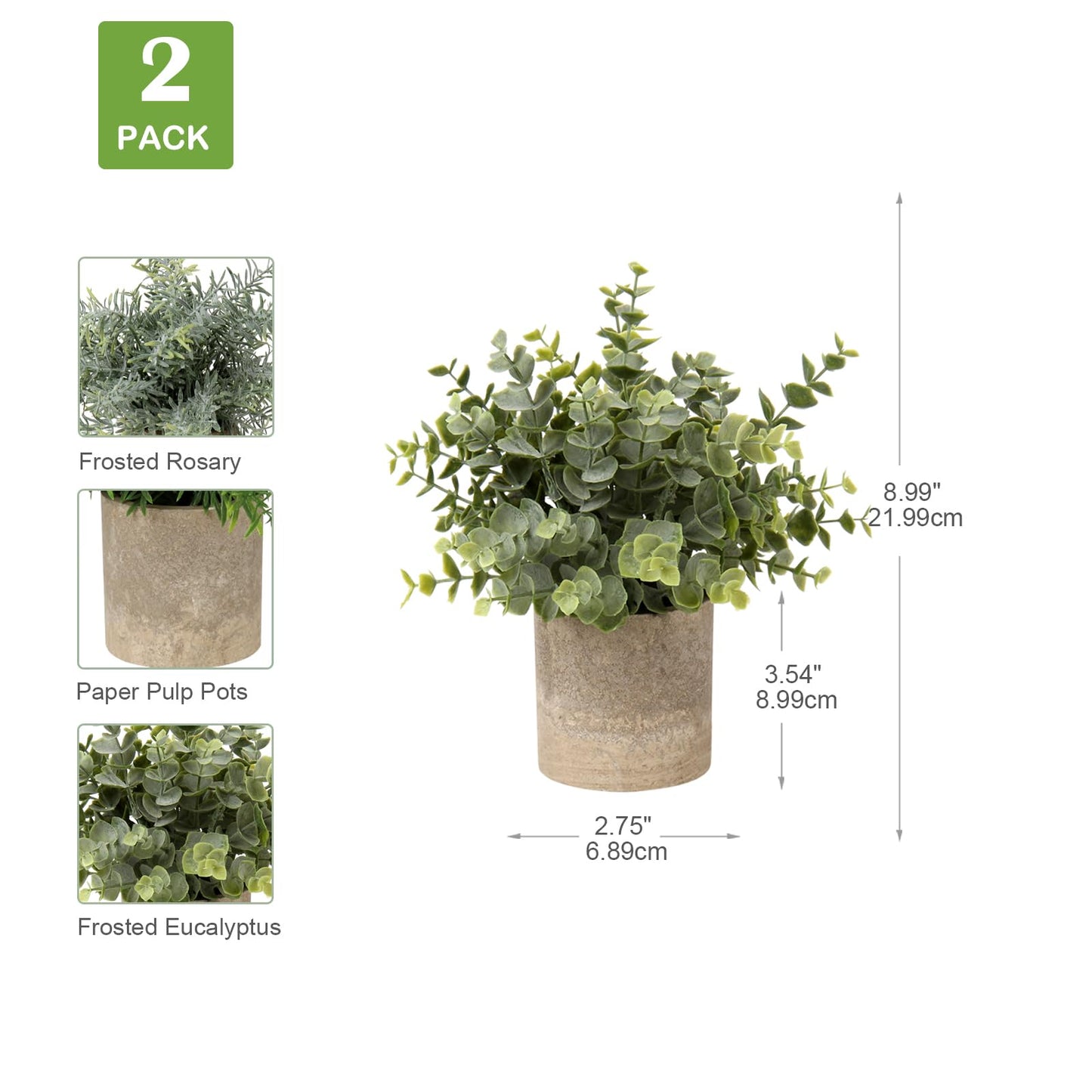Briful Artificial Potted Plants Set of 2 Small Faux Plant Eucalyptus Mini Fake Plant Decor for Home Table Office Room Desk Bathroom Shelf Kitchen Rustic