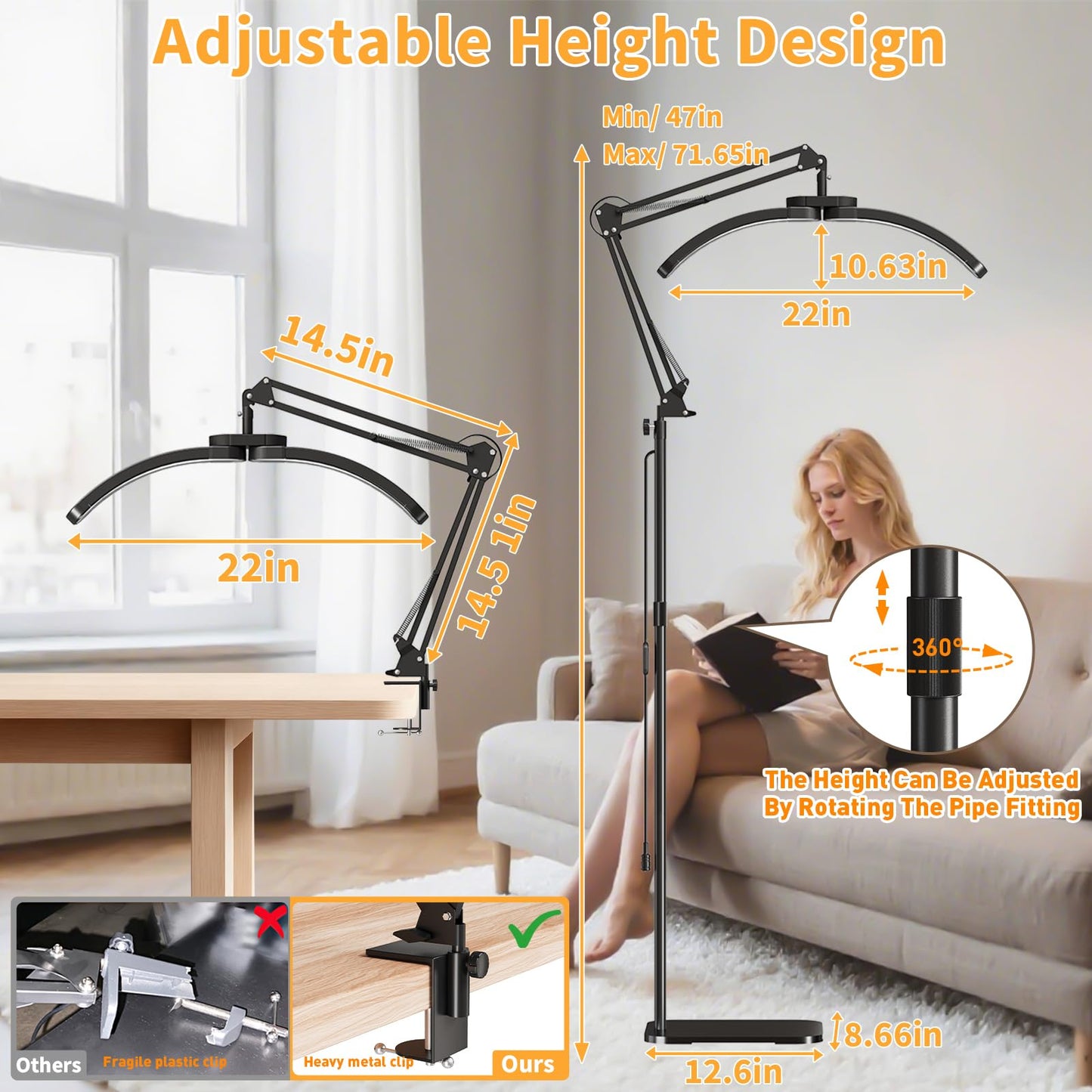 KALVISH 2-in-1 Half Moon Lash Light, 2026 Foldable LED Floor Lamp with Adjustable Brightness & Color, Shadow-Free Lighting for Eyelash Extensions, Nail Art, Tattoo, Skincare, Crafts, Salon & Home