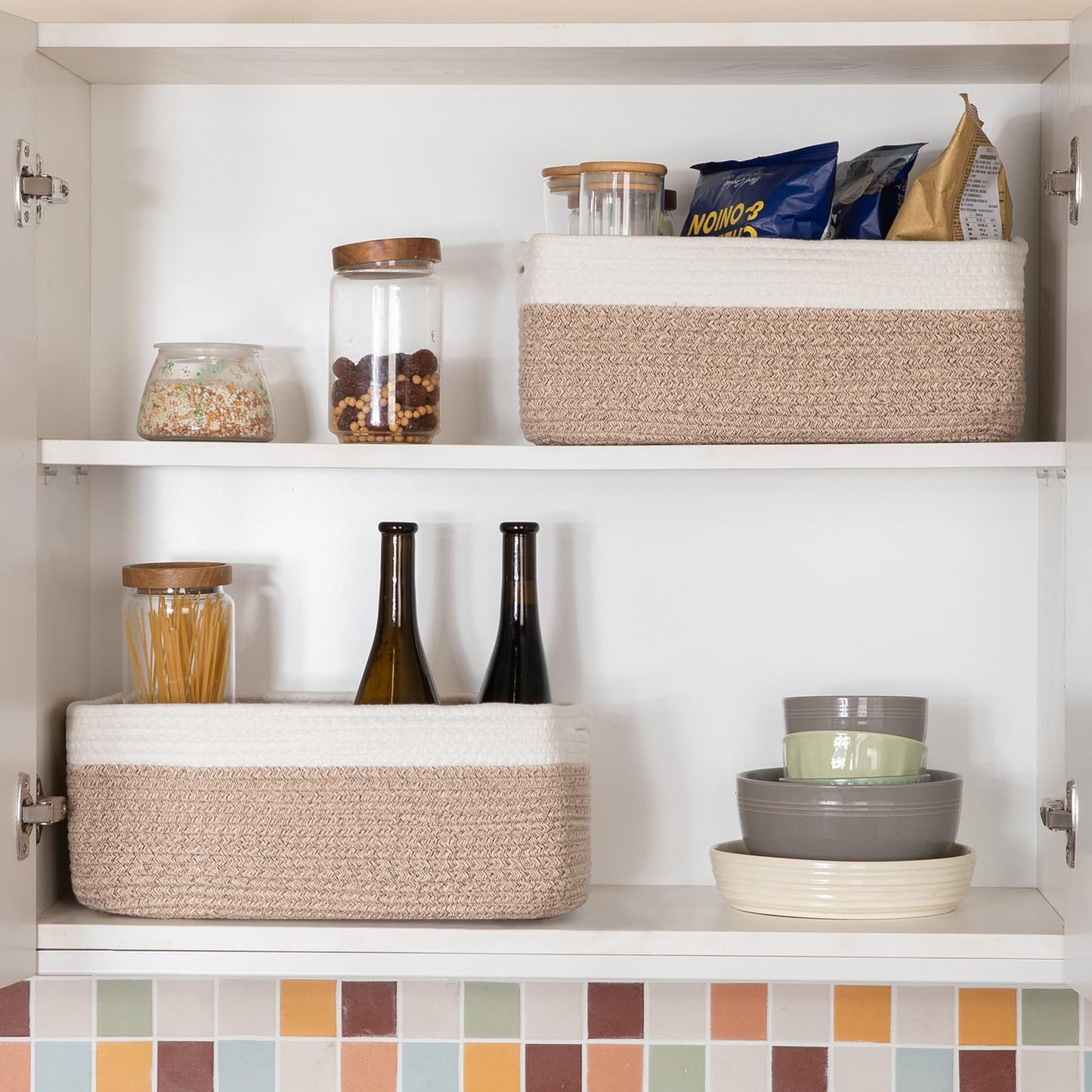 OIASKET Storage Baskets for Organizing 3 Pack, Woven Baskets for Shelves, Closet Organizer Bins Empty Gift Basket Toy Storage for Toys, Books, Towels, Clothes, 15"x11.42"x6.7", Yellow