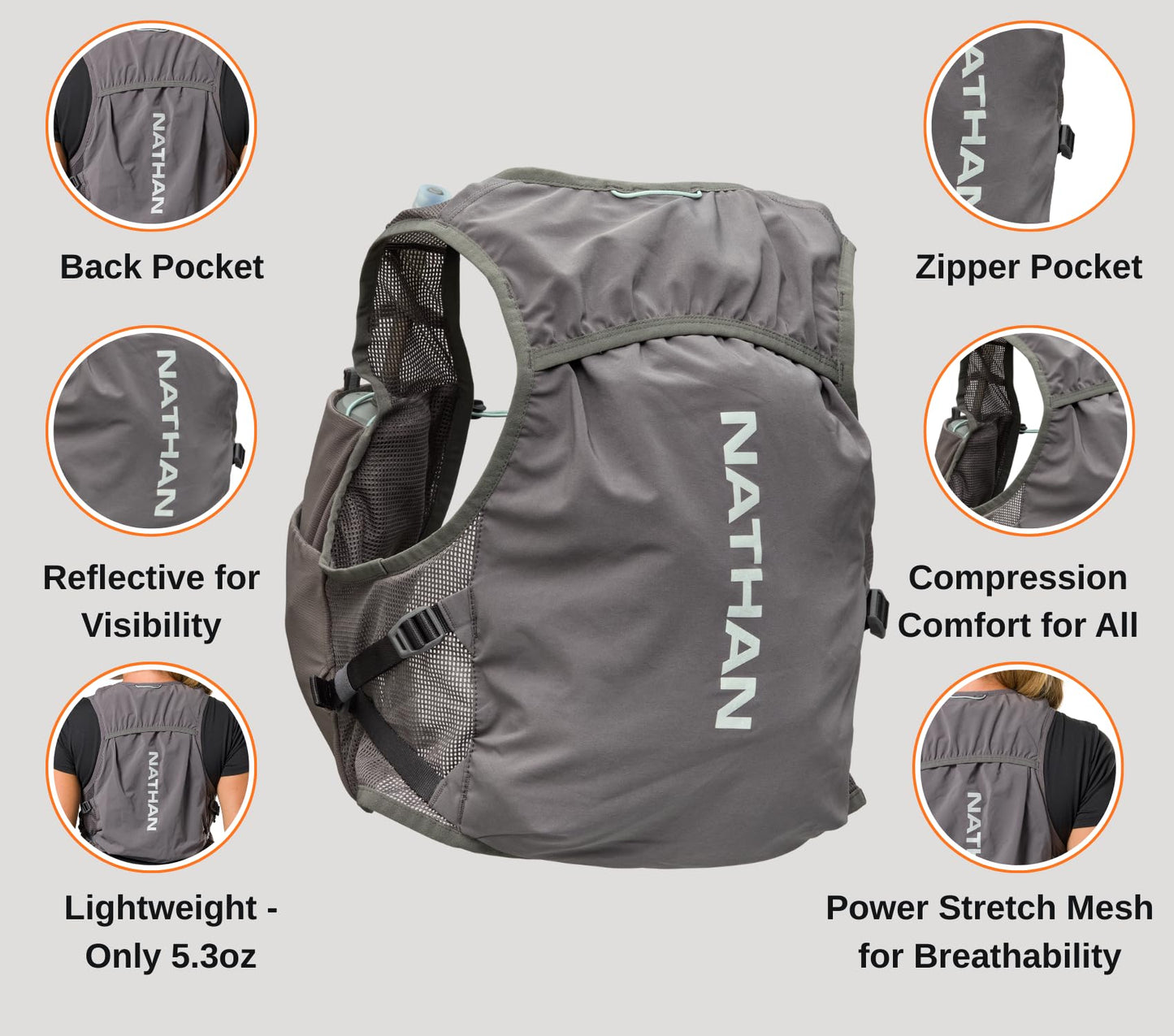 Nathan Women's Hydration Vest, Lightweight Breathable Running Gear with 2x14oz Hydrapak Flasks + 2L Bladder, Chafe-Free Mesh, Reflective for Visibility, Quick-Fit Setup, Pinnacle Breeze/Charcoal, L-XL