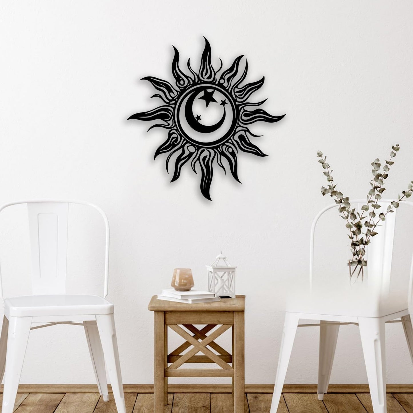 OPTYBVFD Sun Moon Star Metal Wall Decor - Room Decor Wall Art Home Decor for Living Room, Bedroom, Dining Room,Office, Outdoor, Garden (Black)