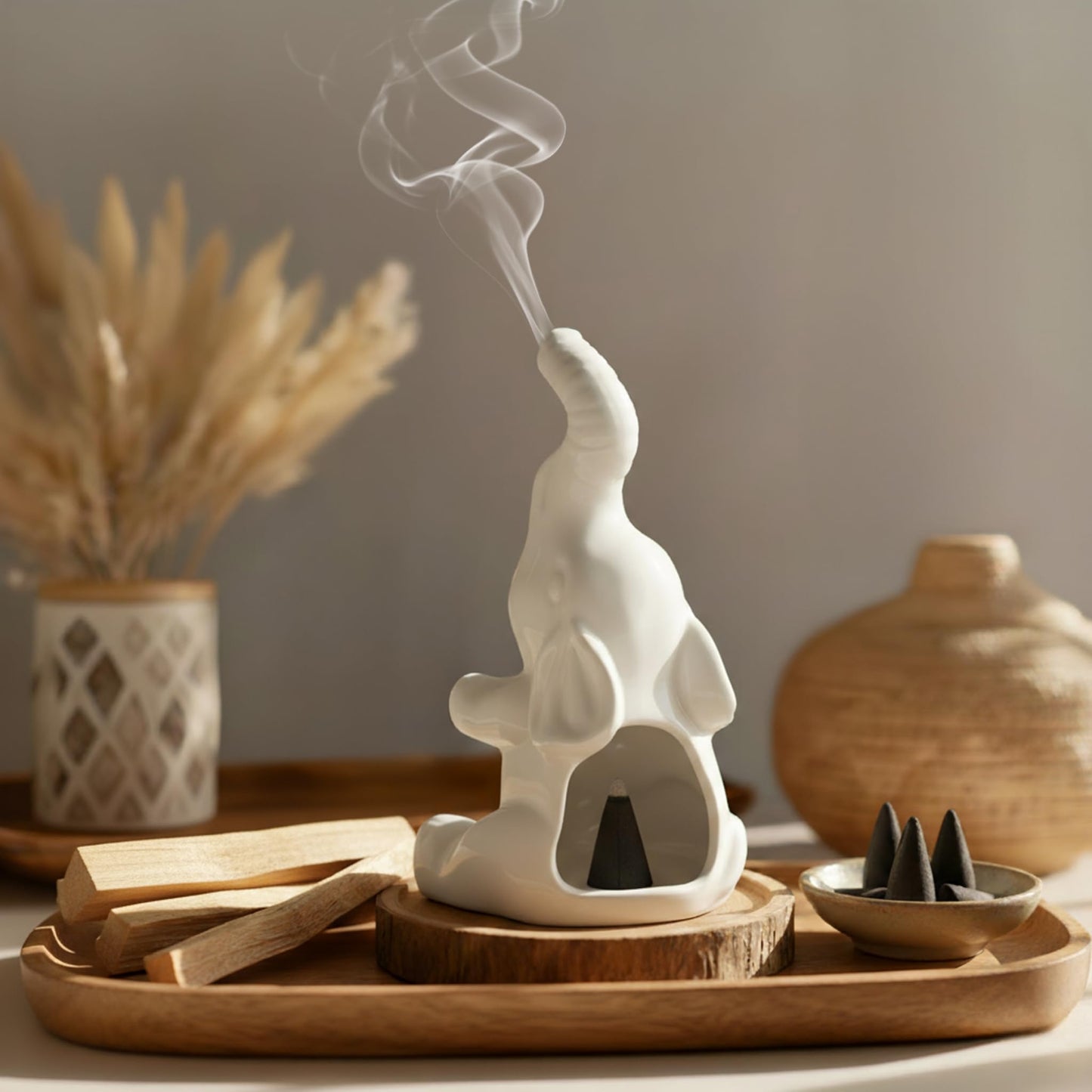 Potiera Small Cute Elephant Incense Holder, Handmade Ceramic Palo Santo and Cone Incense Burner for Meditation Home Decor, Mother's Day Elephant Gifts for Women, Christmas Birthday Gift for Mom Dad