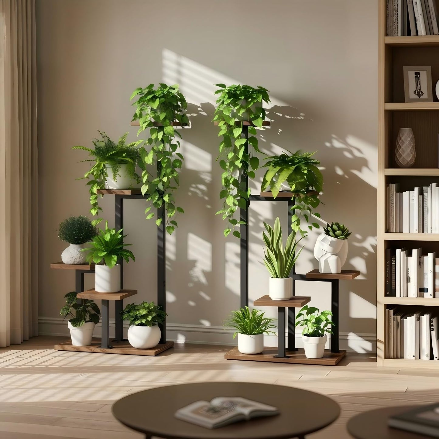 MAHANCRIS Plant Stands Indoor Set of 2, Metal Corner Plant Stand for Multiple Plants, 5 Tier Plant Shelves for Living Room, Home, Patio, Rustic Brown and Black PSHR0101S2