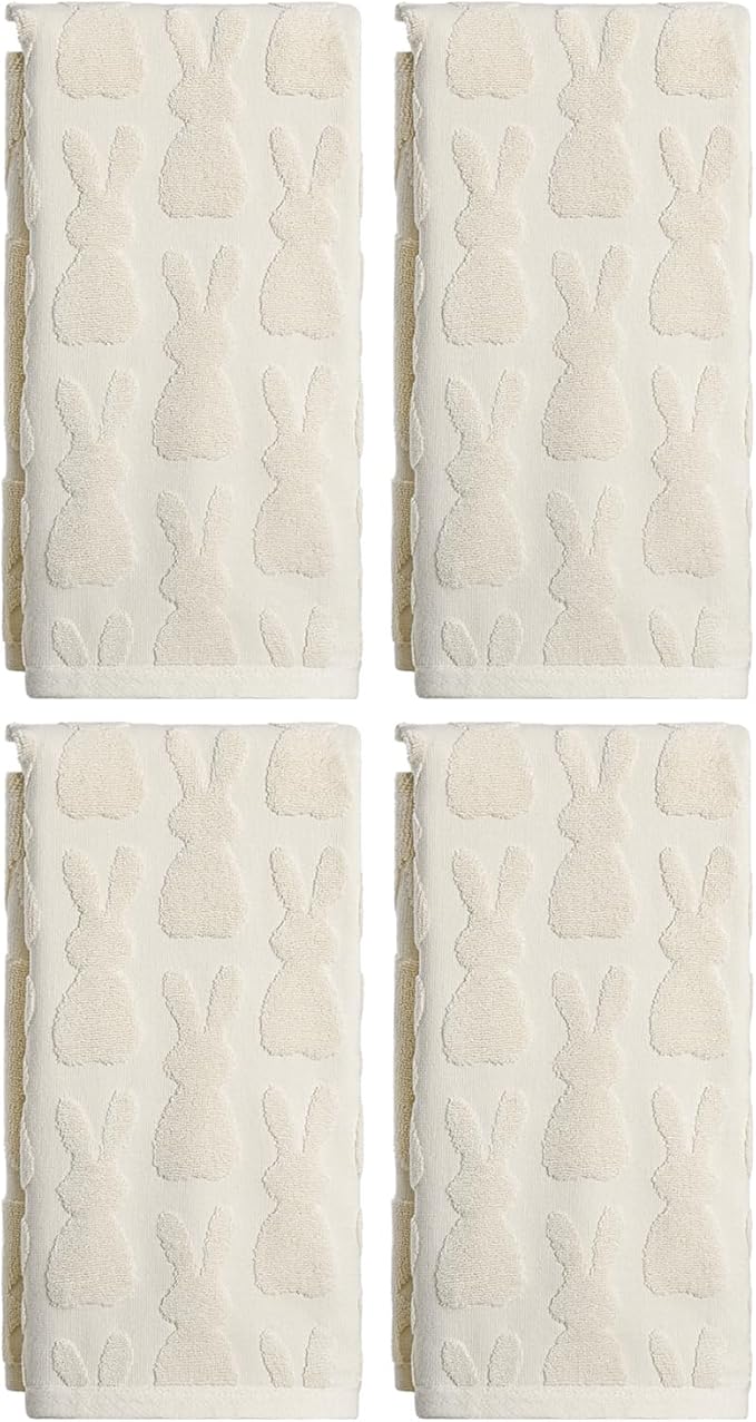 Artoid Mode 4 Pcs Beige 3D Rabbit Jacquard Easter Hand Towels