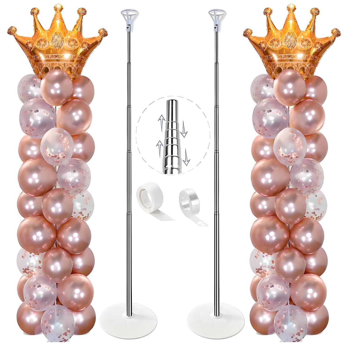 GIMCALO Balloon Column Stand Kit Set of 2, 7ft Height Adjustable Balloon Arch Kit, Metal Telescopic Pillar Balloon Stand, Birthday Party, Graduation, Wedding Christmas Decorations