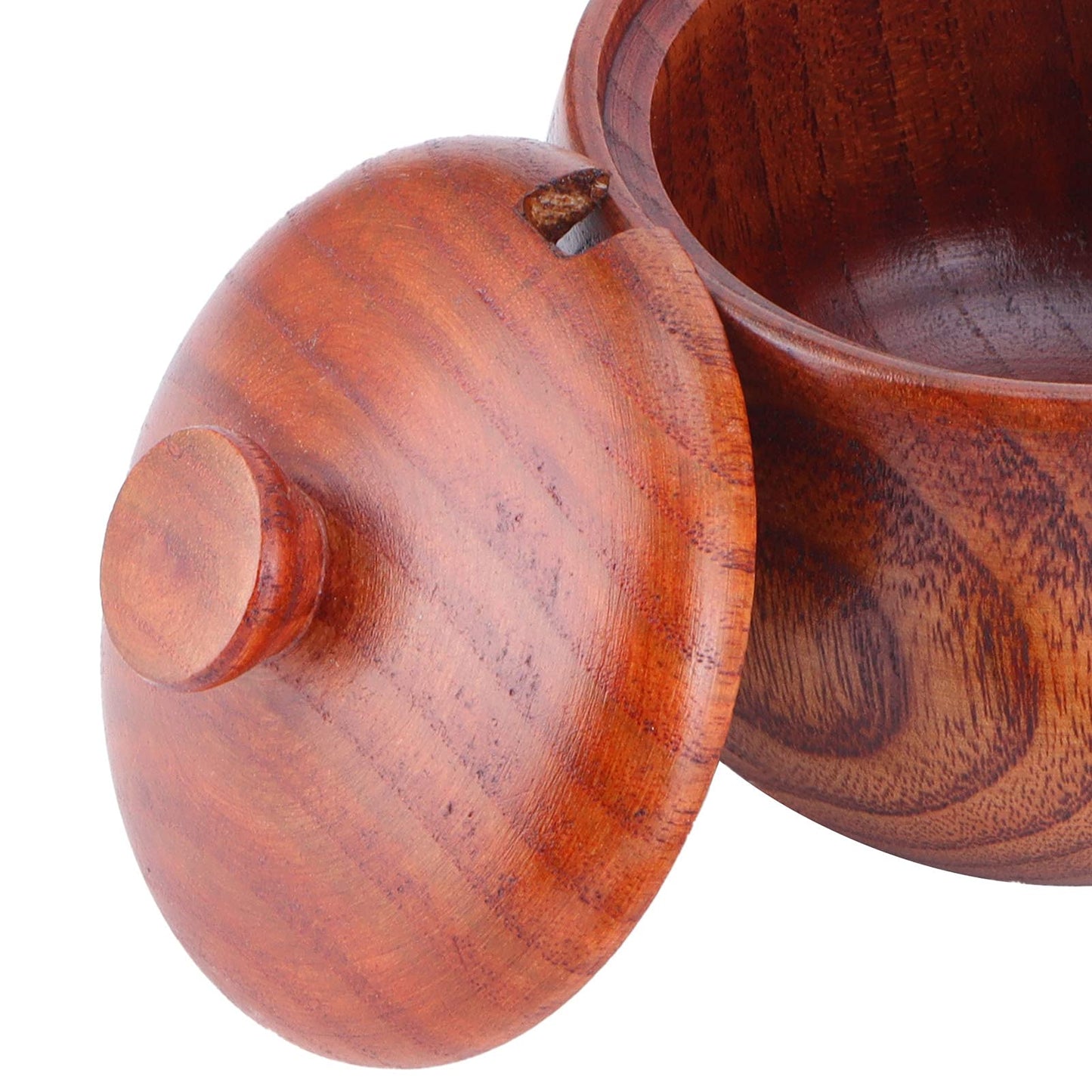 Agatige Wooden Salt Box with Lid Spoon, Vintage Salt Container Shaker Seasoning Container Cooking Utensil Sugar Holder for Kitchen, Serving, Condiment, 3.3x3.5in
