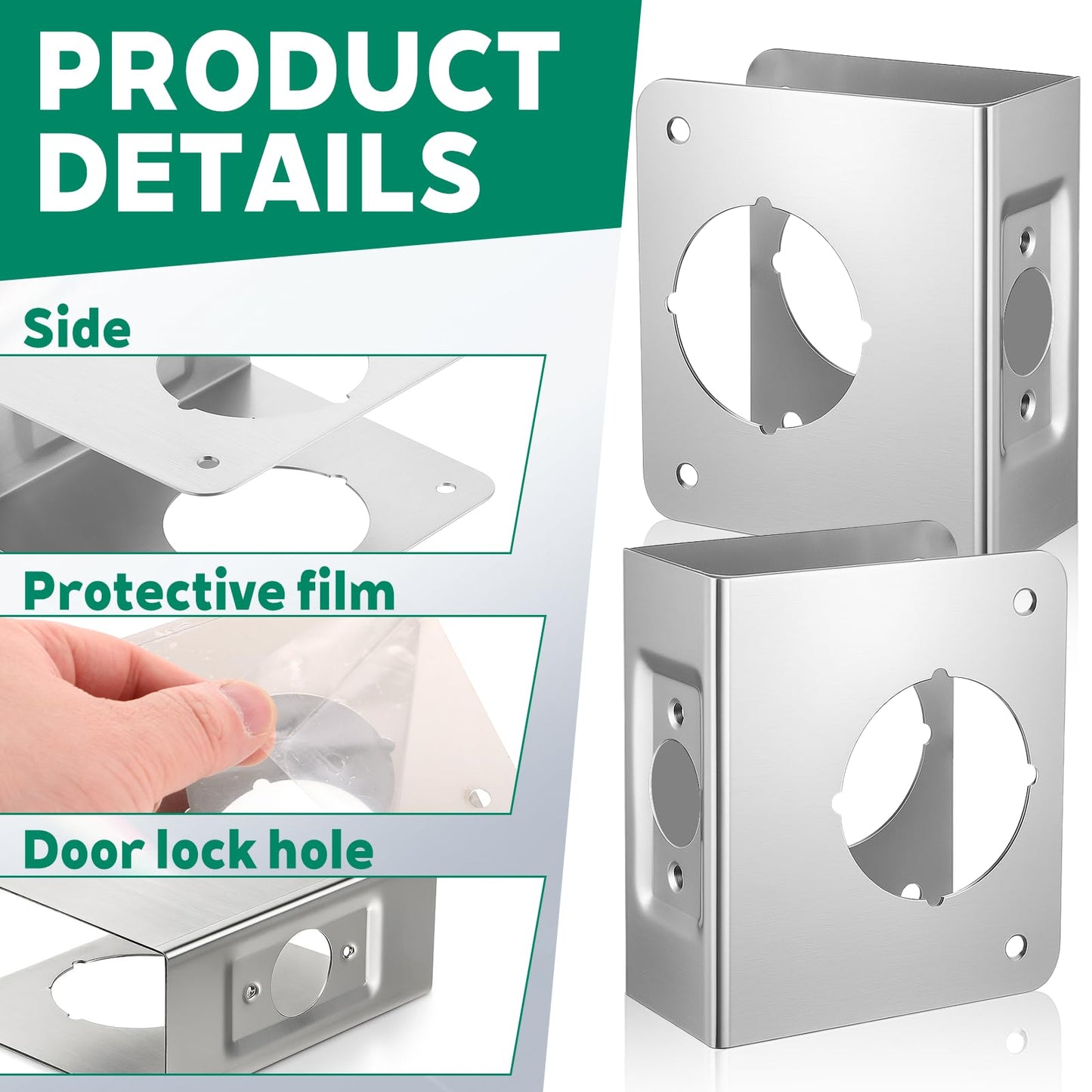 2 Pcs Stainless Steel Lock and Door Reinforcement Plate 1-3/4-Inch Thick by 2-3/8-Inch Backset 2-1/8-Inch Bore Door Reinforcement Plate for Reinforcing and Repairing Doors, Silver