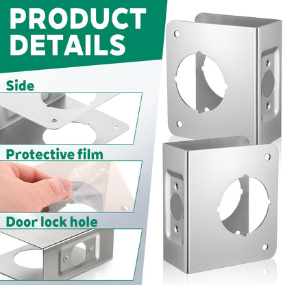 2 Pcs Stainless Steel Lock and Door Reinforcement Plate 1-3/4-Inch Thick by 2-3/8-Inch Backset 2-1/8-Inch Bore Door Reinforcement Plate for Reinforcing and Repairing Doors, Silver