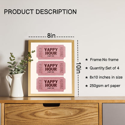 NaZaUK Pink Bar Cart Decor Wall Art, Aesthetic Artwork for Home Living Room Bar Cart Kitchen Wall Decor for College Apartment Set of 4, 8x10 Inch (Unframed)
