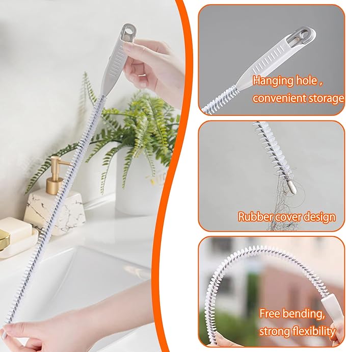 Upgraded Sink Drain Overflow Cleaning Brush, 23.6" Sewer Drain Brush, Bendable