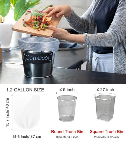 1.2 Gallon Compostable Trash Bags, Small Trash Bags for bathroom office kitchen, Strong Small Garbage Bags fit 4.5-5 Liter Trash Can,1 Gallon-1.5 Gallon,White Compost Bags