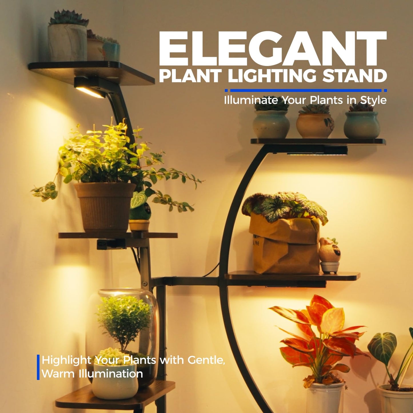 Barrina LS12 Corner Plant Stand with Grow Light, 62.2" Tall 9-Tier Plant Shelf for Large Plant, Warm Full Spectrum T5 Grow Lights, S-Shape Corner Flower Holder for Living Room, Home Decor, Gardening