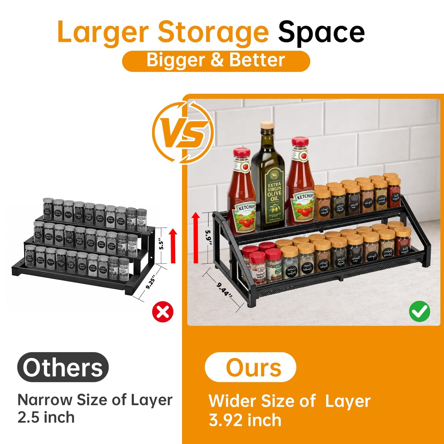 Lesmery 2 Tier Expandable Spice Rack Organizer for Kitchen Cabinet,13.7"-23.6" Heavy Duty Spice Organization Shelf,Metal Pantry Storage Shelves Racks,Good Space for Pantry, Counter top,Patent Pending