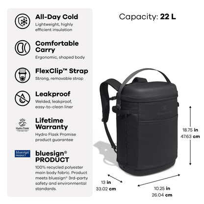 Hydro Flask Carryout Cooler Backpack - Insulated Portable Soft Cooler - 22 L Capacity in Black