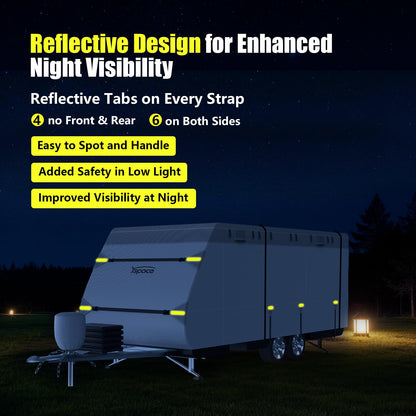 YSPACE 8-Layer Heavy Duty RV Cover 24-27 ft, Rip-Stop Travel Trailer Cover with Windproof Straps, Waterproof Camper Cover with Ventilation, Zipper Access & Full Accessories for All-Season Protection