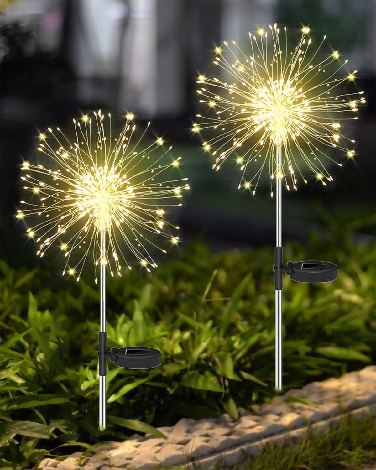 Joysing Firework Solar Lights Outdoor Garden 2 Pack 120 LED Solar Firework Light, 8 Modes Garden Lights Waterproof Starburst Light for Lawn Patio Pathway Decorative - Warm White