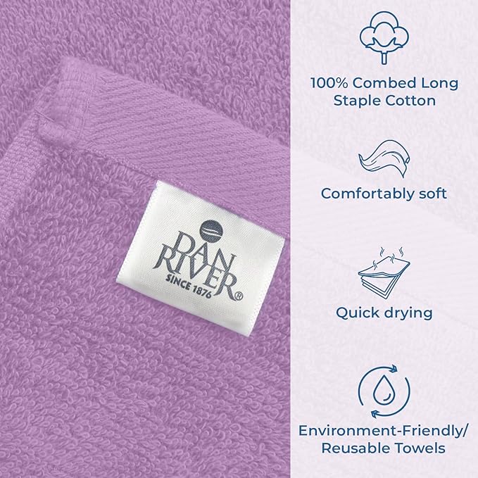 DAN RIVER Bath Towels Set of 4, 27 x 54 Inches, 100% Cotton, Larger & Lighter