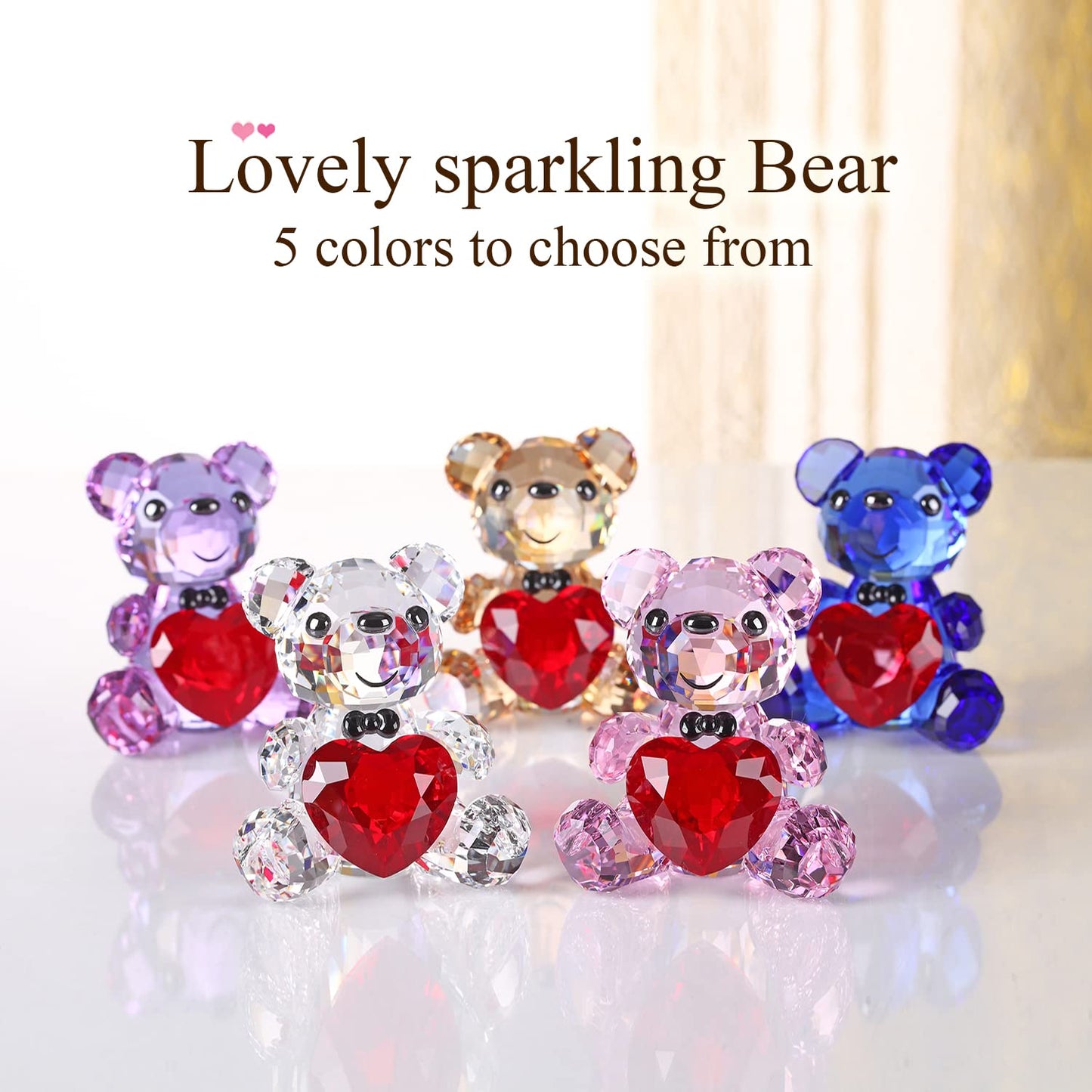 DOJOZ Crystal Teddy Bear Sweet Gifts Figurine Red Heart Lovely Animal Collectible Ornament Birthday (Pink)