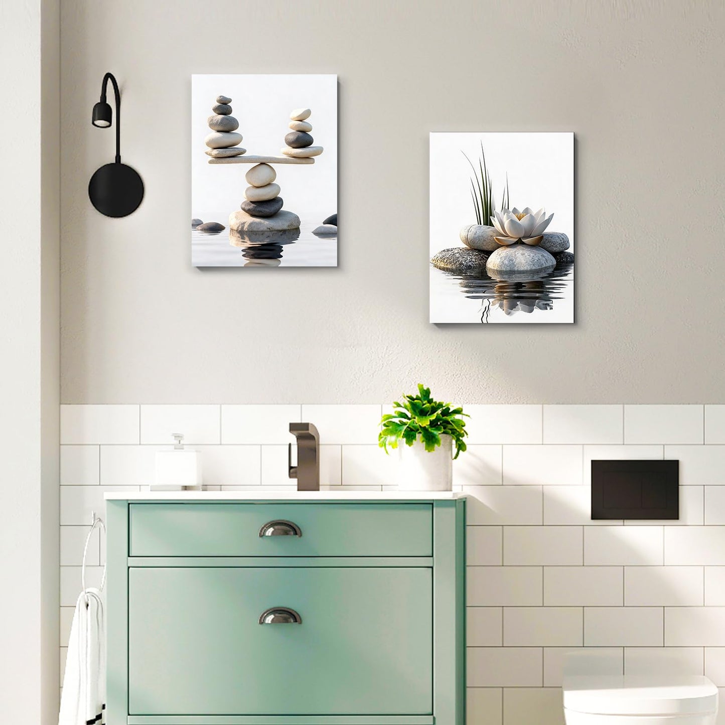 Zen Stones Wall Art Canvas Prints Framed Minimalist Nature Wall Art, Peaceful Zen Wall Art for Bathroom Wall Art, Bedroom Wall Decor, Modern Meditation Wall Decor, 12x16 Inches