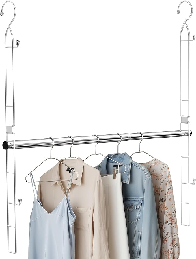 Hanging Closet Rod Stainless Steel, 1 Pack Adjustable Height & Width Closet Rod