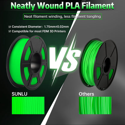 SUNLU Glow in The Dark PLA Filament, Neatly Wound Luminous PLA 3D Printer Filament 1.75mm Dimensional Accuracy +/- 0.02mm, Fit Most FDM 3D Printers, 1kg Spool (2.2lbs), Green PLA, Glow Green.