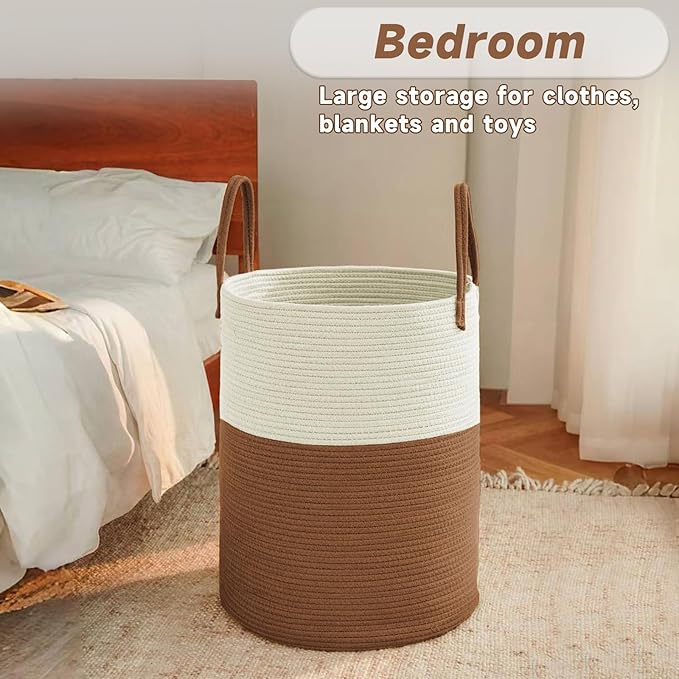 Large Woven Laundry Basket Hamper, 100L Cotton Rope Storage Bin