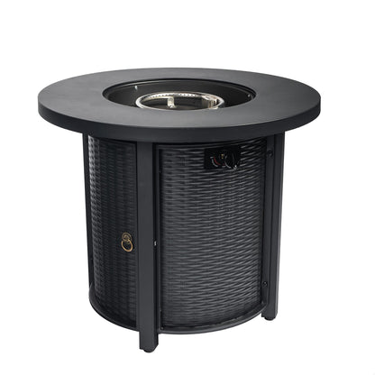 GDFStudio 30" Round Propane Fire Pit Table, 50000 BTU Outdoor Gas Heater with Steel Top & Wicker Base, for Patio, Deck, Garden, Black