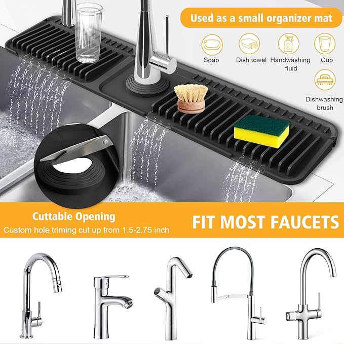 24-Inch Kitchen Sink Splash Guard Mat | 7° Slope