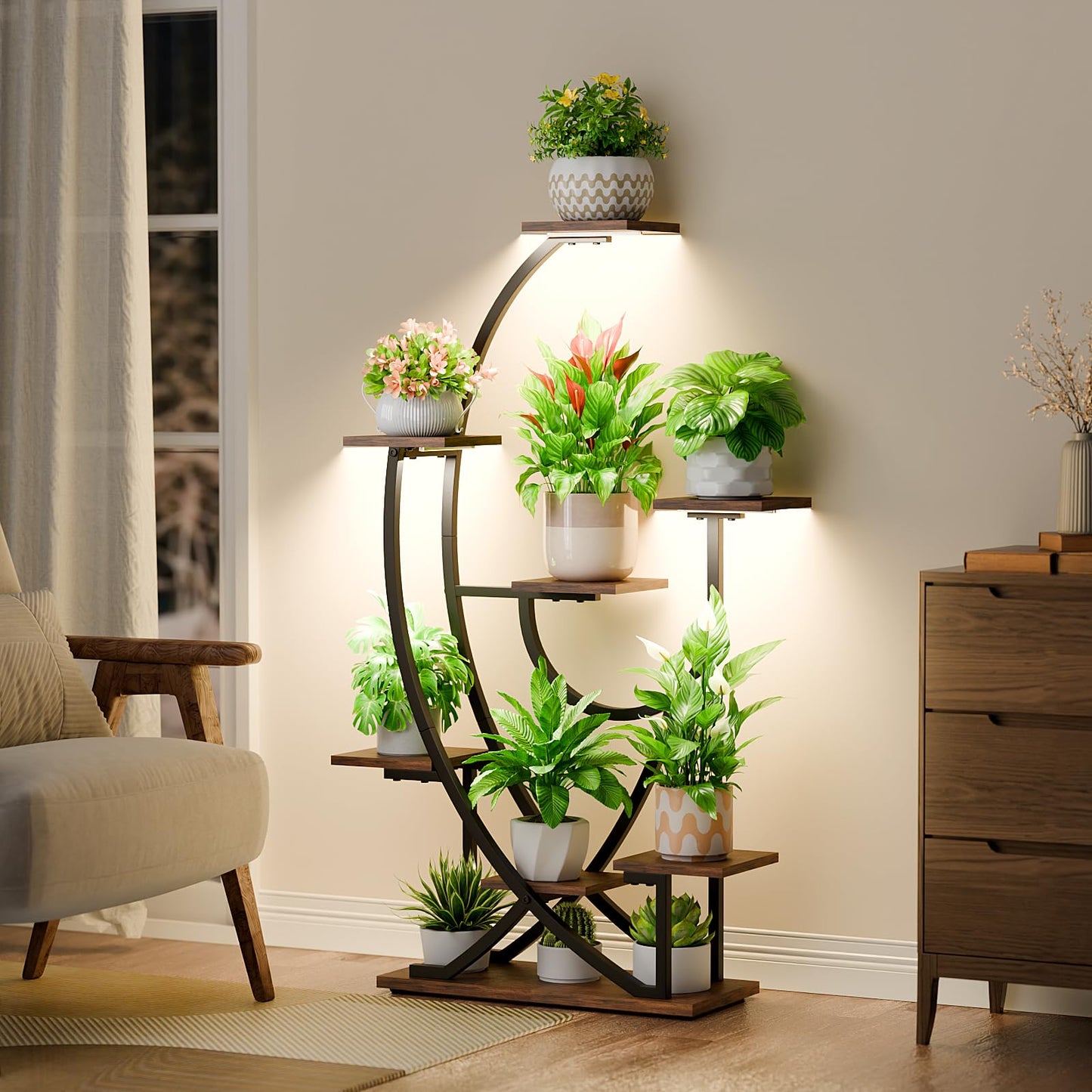 POZILAN Plant Stand with Grow Light - 8 Tiered Corner Planter Stands for Indoor Plants Multiple, 51" Metal Lighted Plant Shelf Indoor with Grow Light