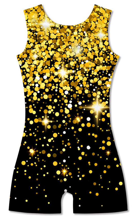 TUONROAD Girl Gymnastic Kids Leotard 5 6 Years Yellow Sparkle Outfit Girls Black Biketard Sequin Print Child Sports Unitard Wear 5-6T