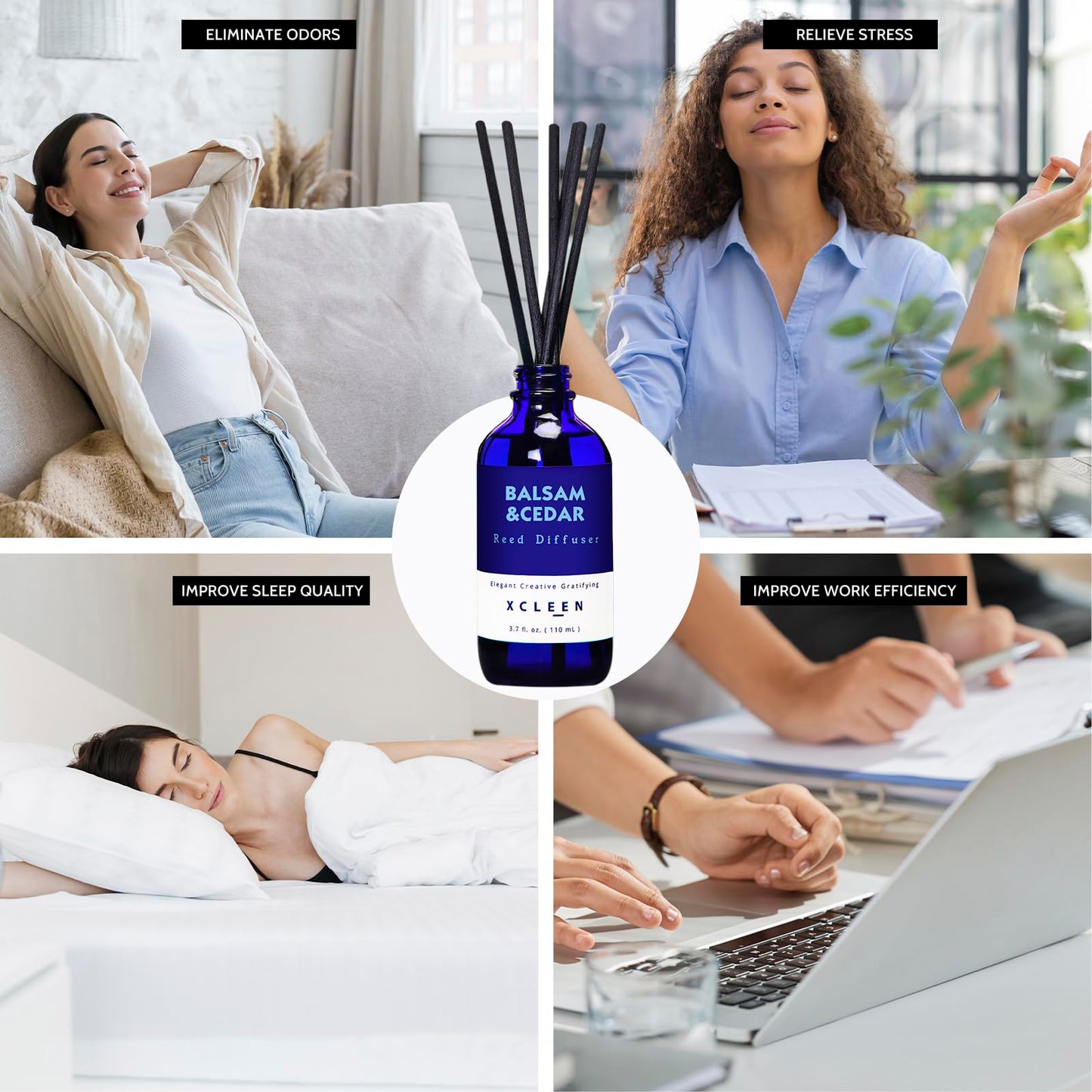 Reed Diffusers Set, 3.7 Oz Scent Diffuser, 6 Reed Diffuser Sticks, Home Fragrance Hyacinth, Peony & Citrus, Aromatherapy Oil Diffuser Reeds, More Masculine Scent, Bathroom & Office Decor 110ml