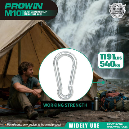 Prowin 10pcs M10 Heavy Duty Carabiner Clips, 1191 lbs Capacity Spring Snap Hook, 4 Inch Galvanized Steel Quick Link for Hiking, Camping, Hammock, Swing, Outdoor Gear