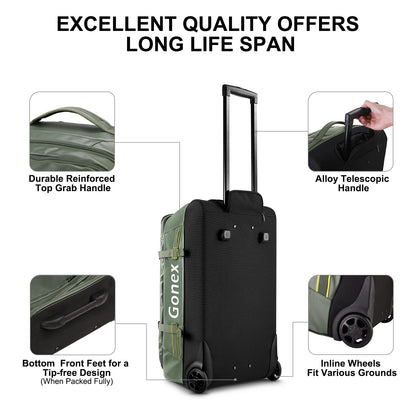 Gonex Travel Compression Packing Cubes Set, 6 Pcs, Green & Rolling Duffle Bag with Wheels, 25 inch, Olive
