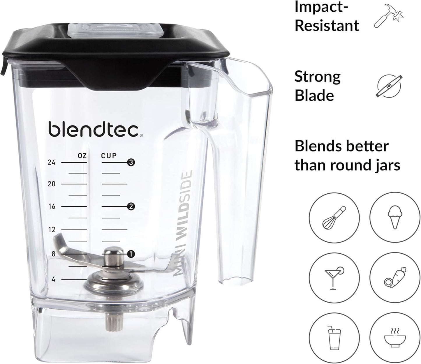 Blendtec Mini WildSide (46 oz), Five Sided, Personalized Blender Jar Vented Latching Lid, BPA-free, Clear