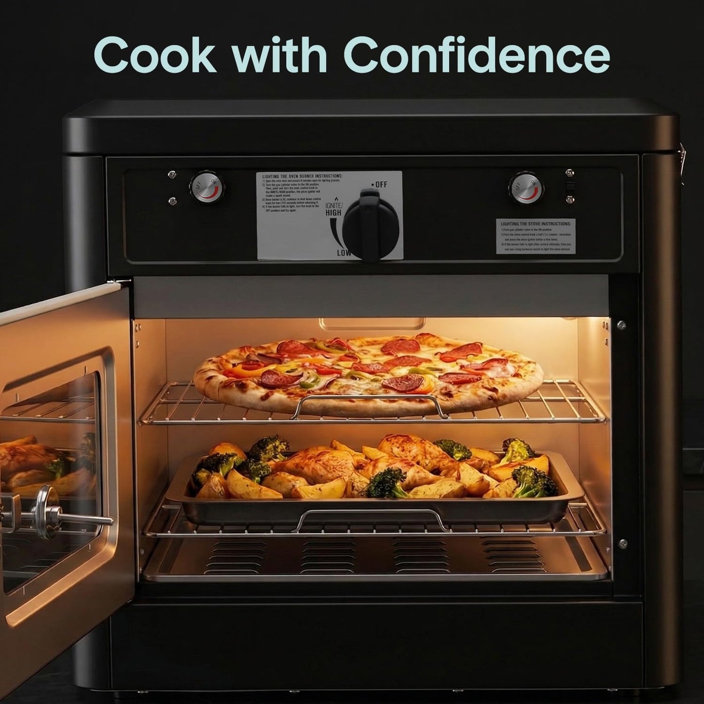 Camping Oven 3 in 1 Stove Oven Combo, Outdoor Camp Oven with 2 Burner Cooking, Piezo Ignition and Temperature Control, Compact RV, Camping and Tailgating