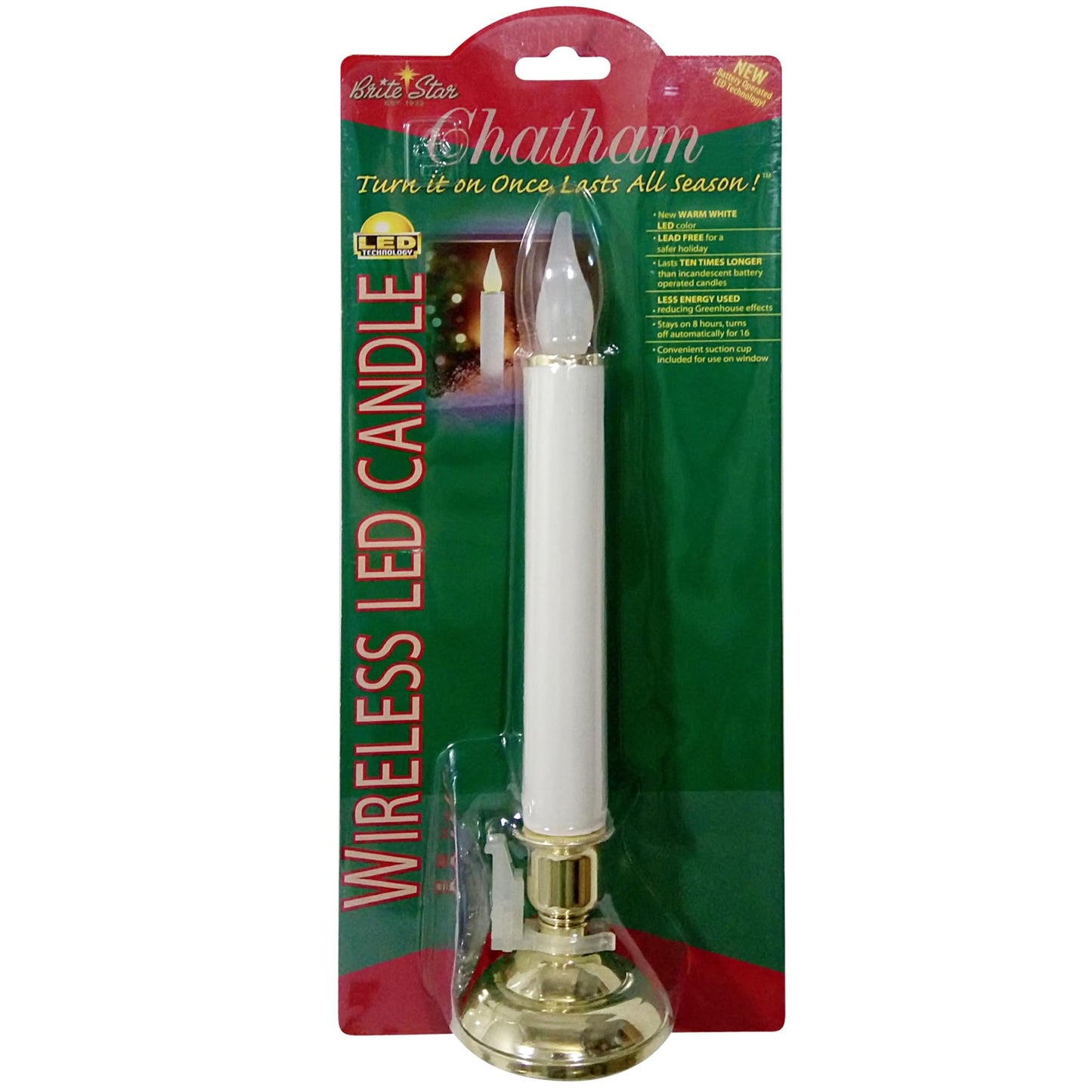 Brite Star Battery Operated 10-Inch LED Candles - Steady Burn Flameless Chatham Candles With Gold Base, Timer & Suction Cup - Perfect for Indoor Window, Outdoor Patio Home Decor- 2 Pack