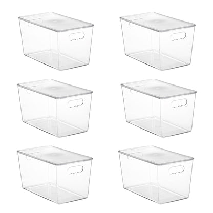 Vtopmart 6 Pack Clear Stackable Storage Bins with Lids, Large Plastic Containers with Handle for Pantry Organizer and Storage,Perfect for Bathroom,Cabinet,Kitchen,Fridge,Closet Organization